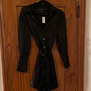 Banana Republic Black Long Sleeve Silk Dress